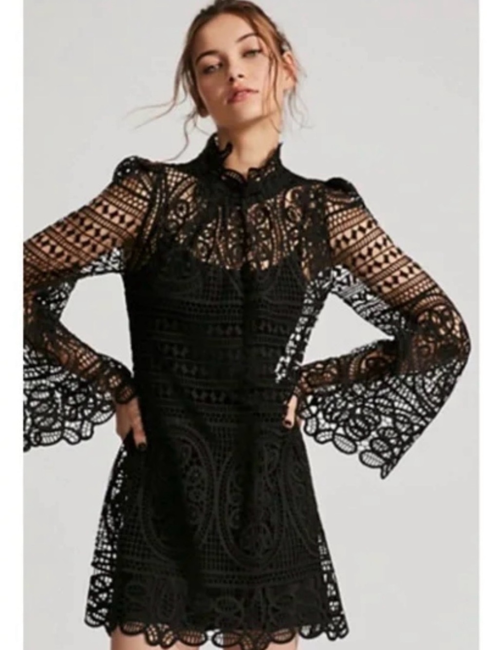 Stone Cold Fox Black Crochet Lace A-Line Skirt